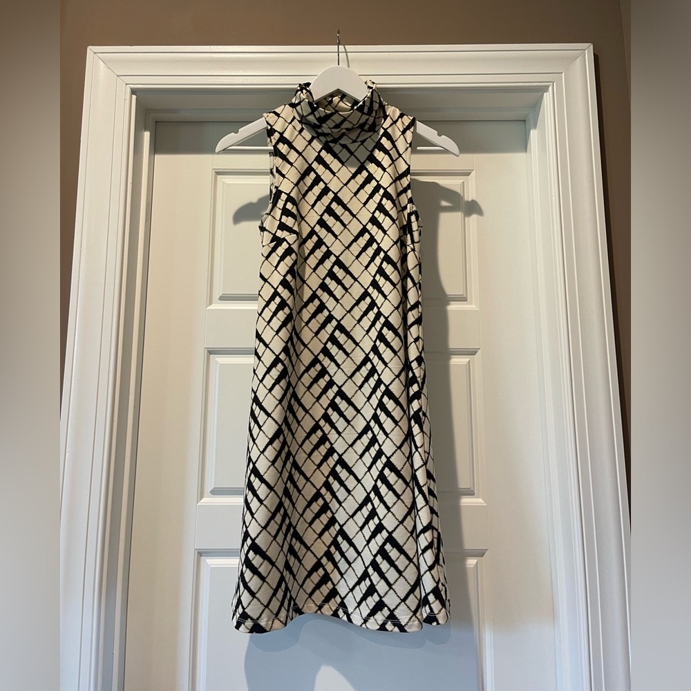 Julie Brown Black and White Geometric Midi Dress